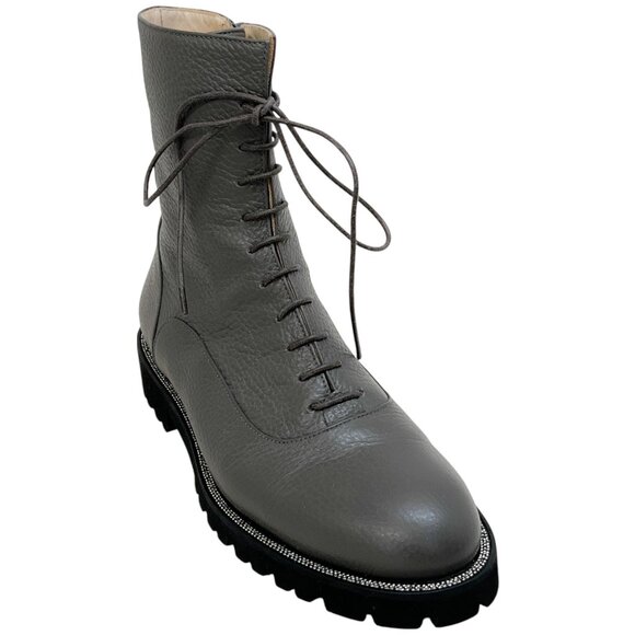 Fabiana Filippi Grey Leather Ankle Boots with Monili - Picture 1 of 6